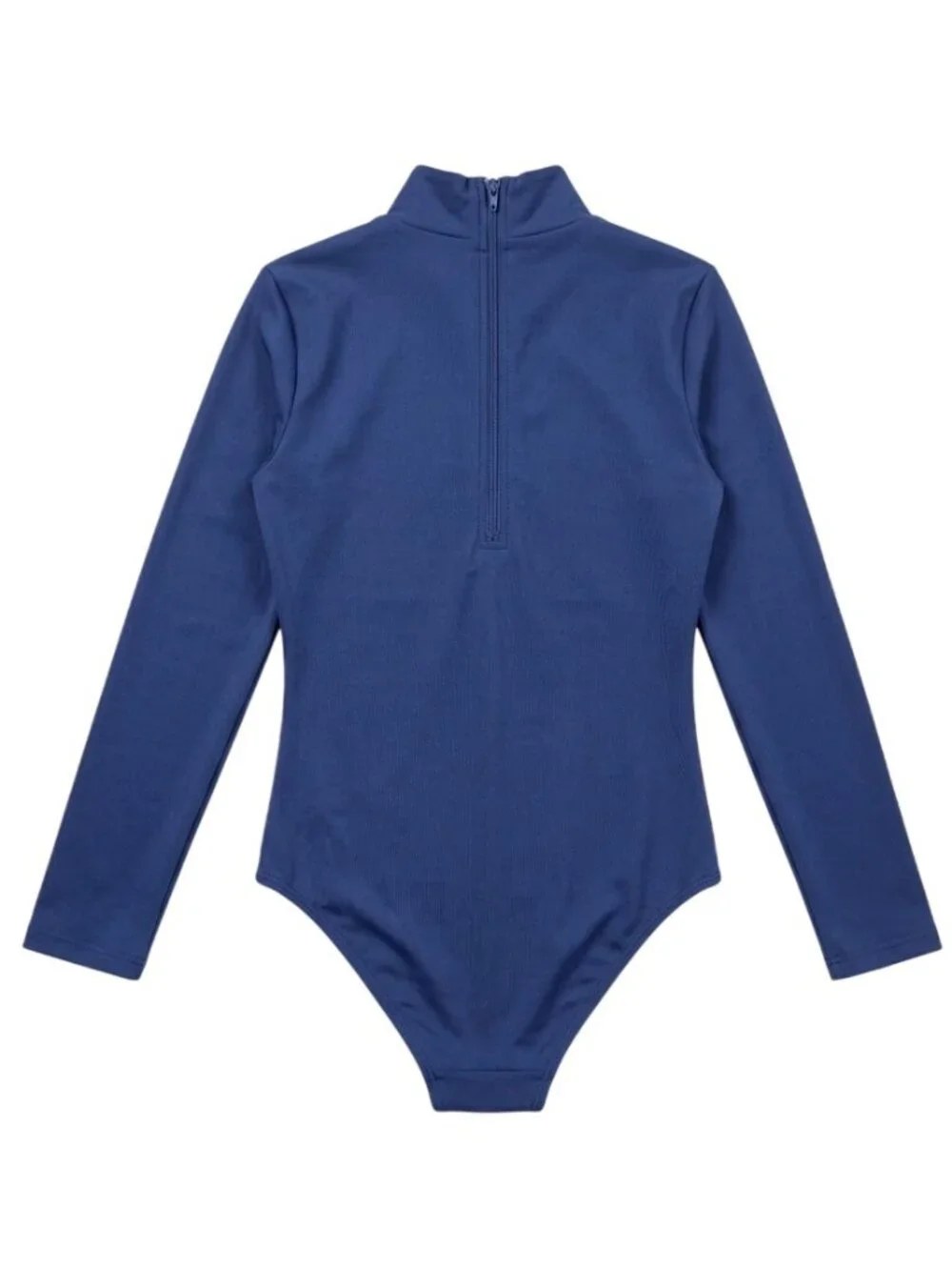 Capezio Blue Mockneck Childs M Long Sleeve Bodysuit Leotard Cheer Dance Zip Back